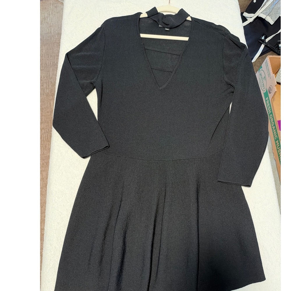 Lane Bryant Black Choker Neck Strappy Cutout Fit & Flare Sweater 14/16